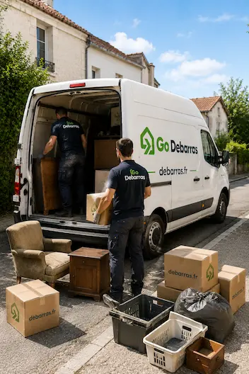 Équipe Go Débarras chargeant du mobilier dans un camion de débarras à domicile